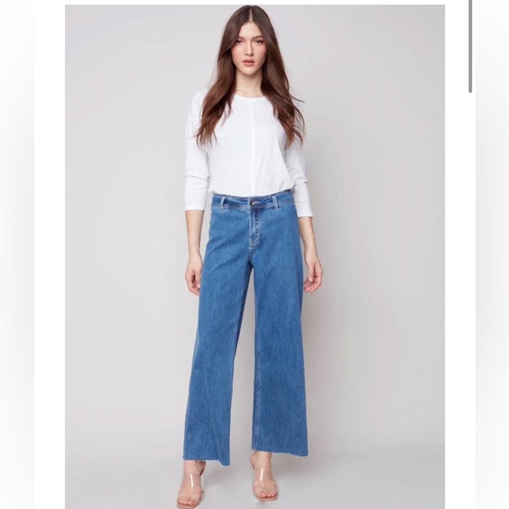 Charlie B. Wide Leg Jean with Raw Hem 12